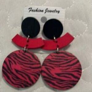 Earrings Hot Pink And BLACK Wooden Earrings